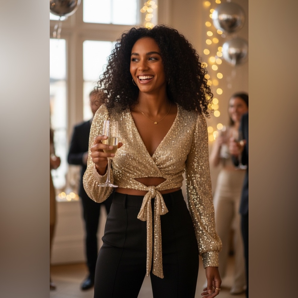 Adika Glittering Gold Wrap Blouse